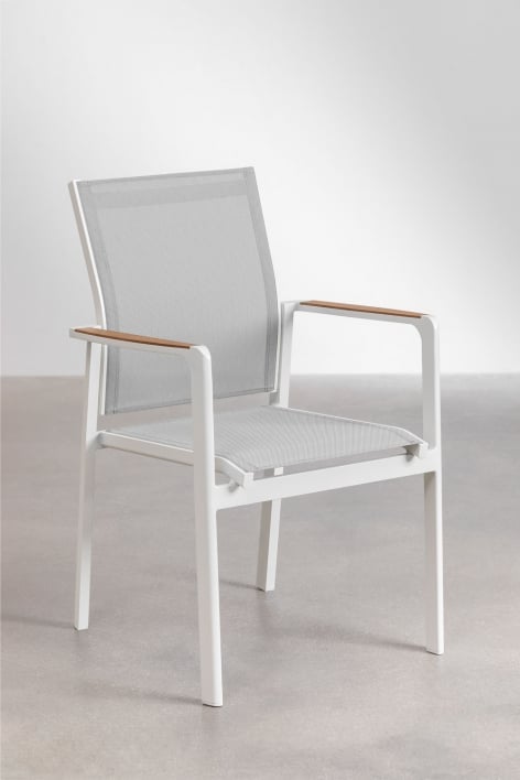 Pack of 4 Stackable Garden Chairs with Armrests in Aluminum Elvira - White