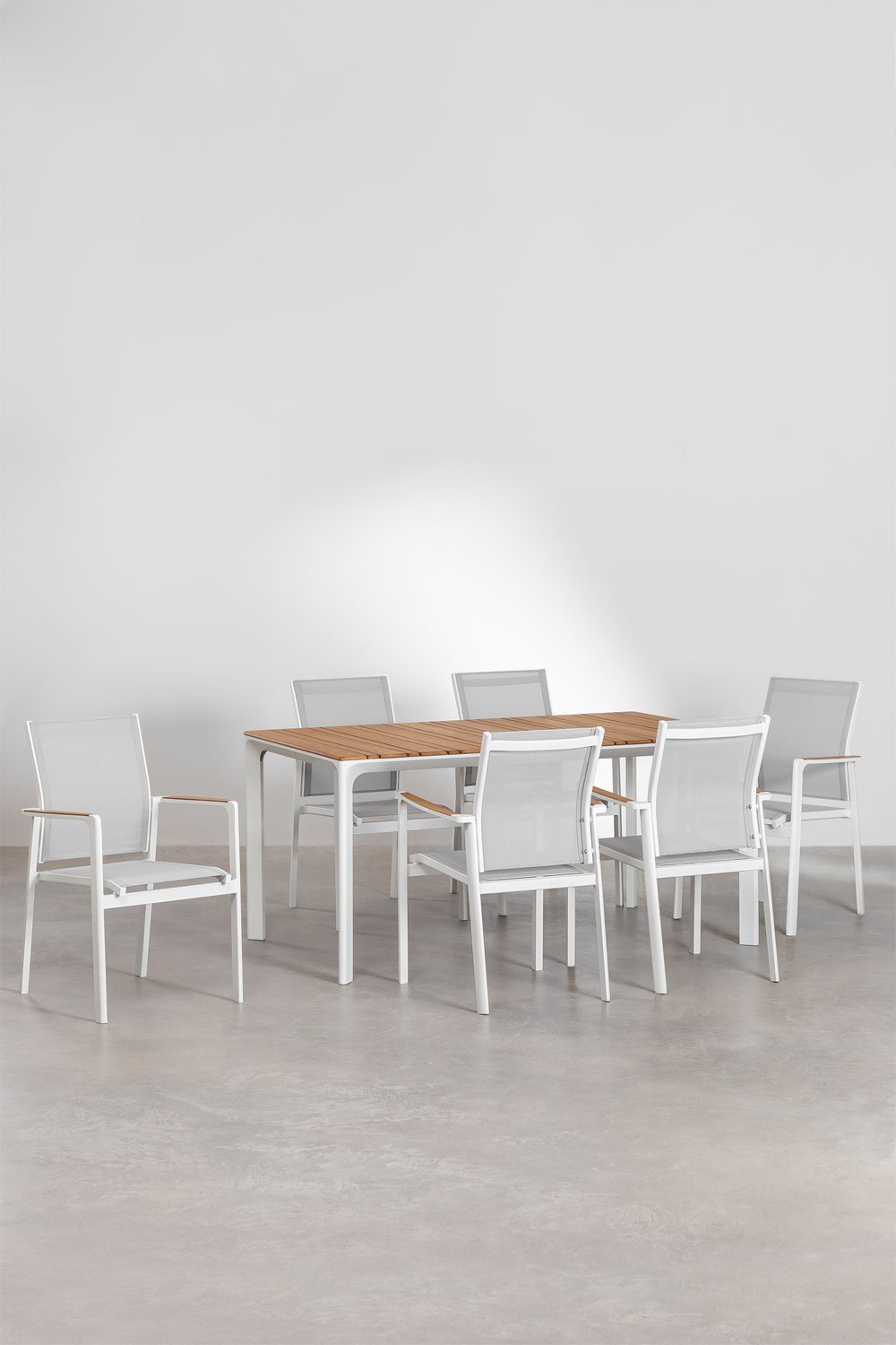 Katiana Rectangular Table Set in Aluminum and Teak Wood (160x90 cm) and 6 Aluminum Garden Chairs Elvira, gallery image 2