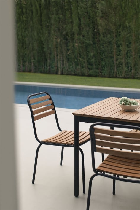 Stackable Garden Chair in Steel and Acacia Wood Artus