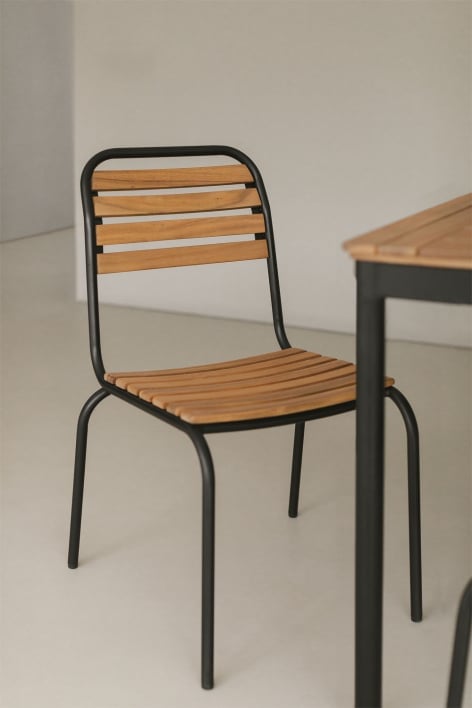 Stackable Dining Chair in Steel and Acacia Artus Wood