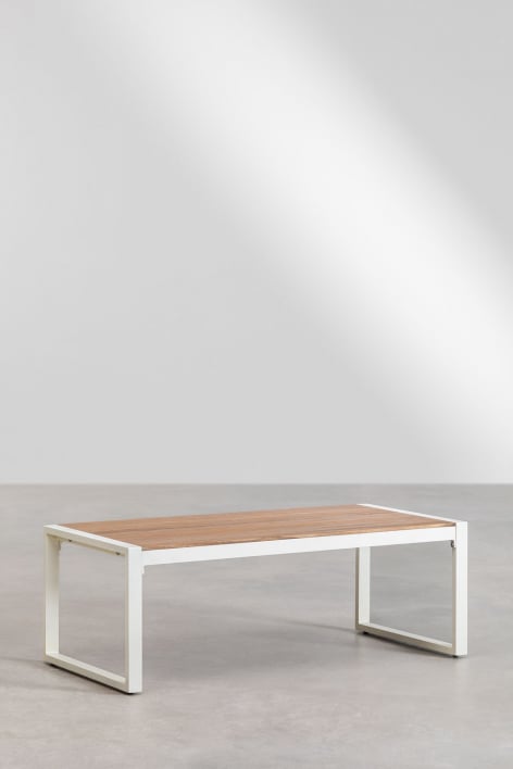 Rectangular Garden Coffee Table in Aluminum and Acacia Wood (110x55 cm) Lipov