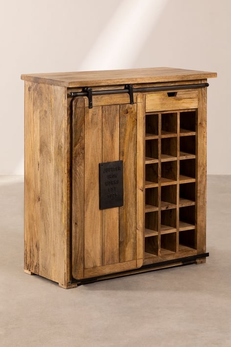 Cabinet with Wine Rack for 18 Bottles in Mango Wood Uain