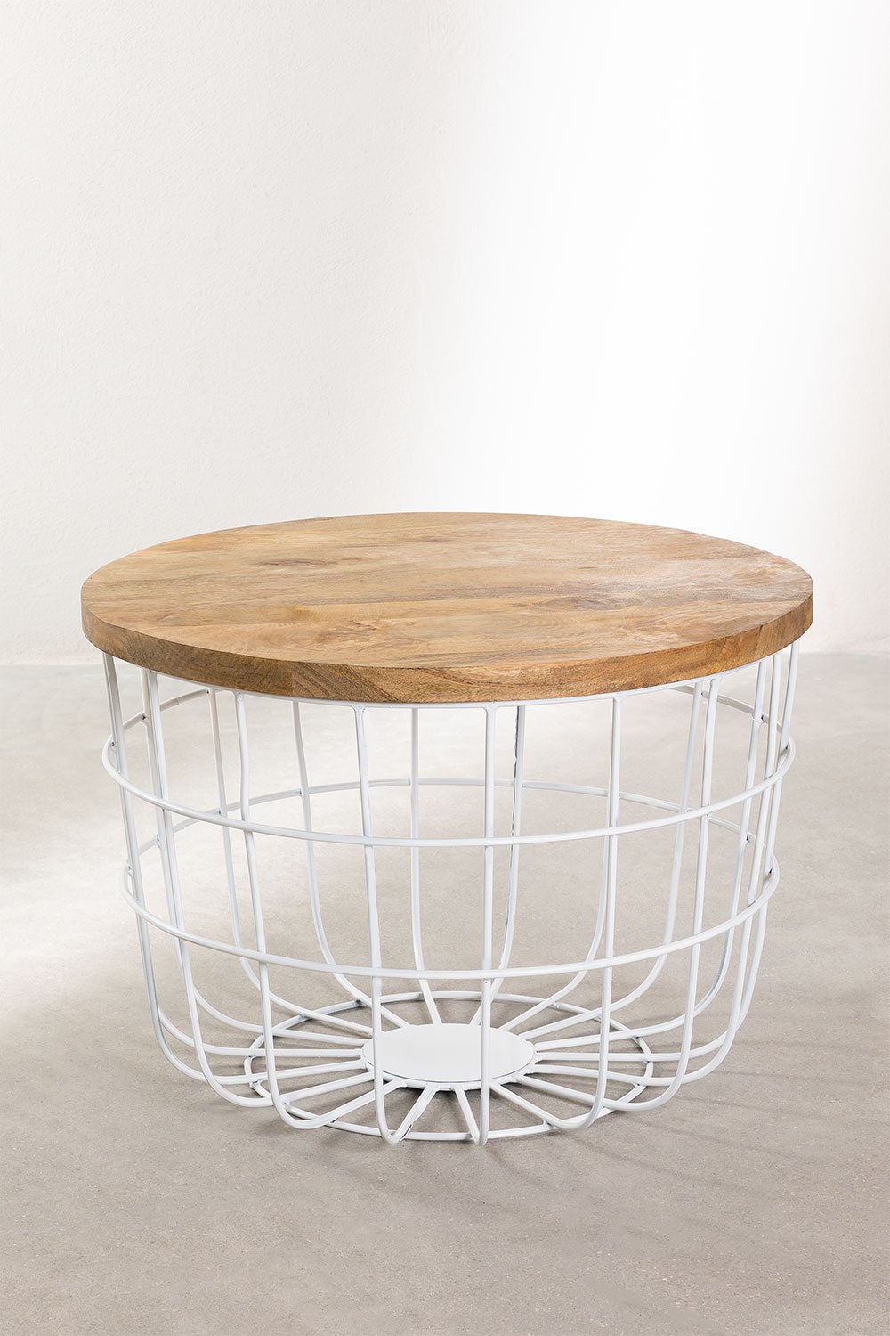 Round Coffee Table in Mango Wood and Steel (Ø62 cm) Ket, gallery image 1