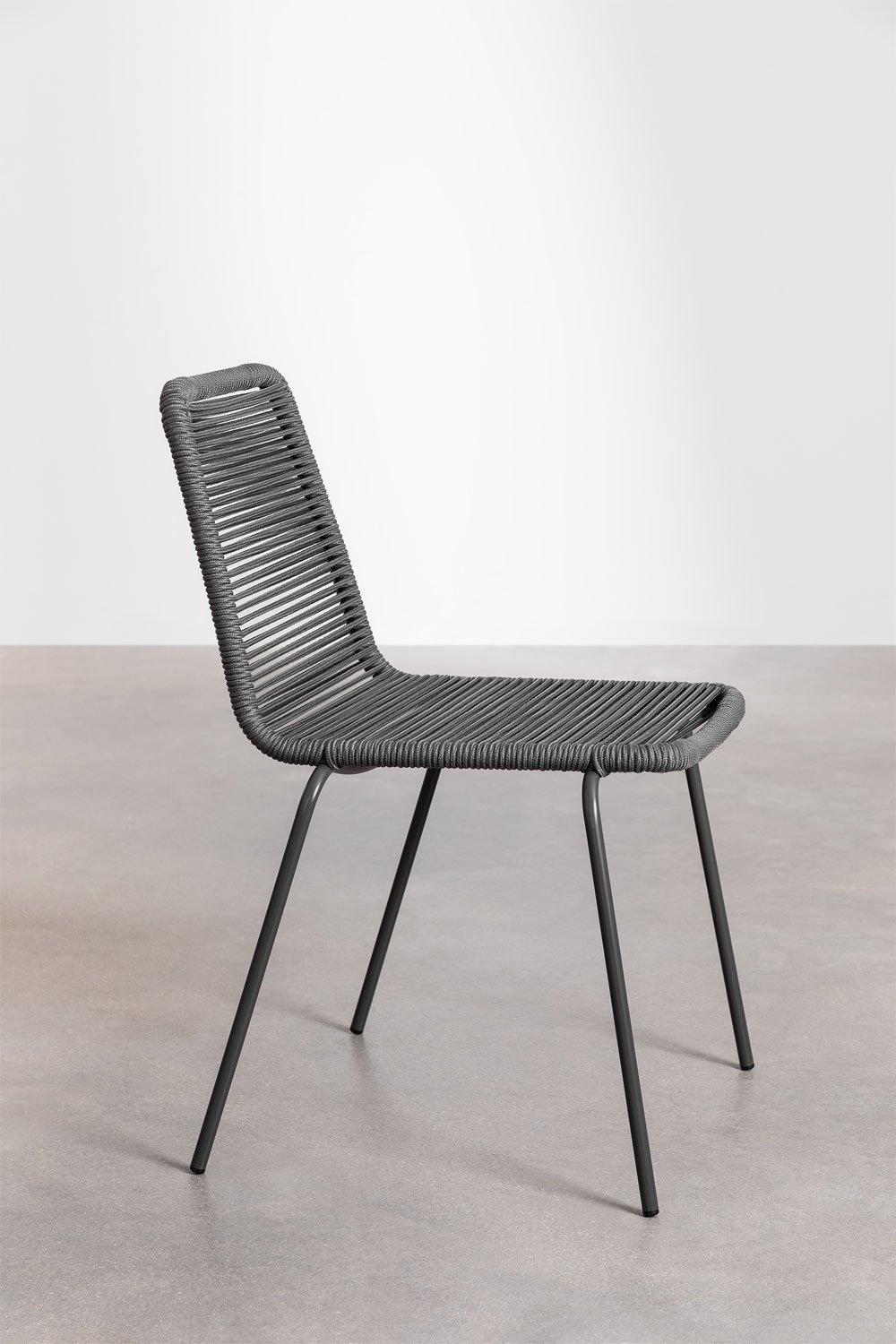 Set of 2 stackable dining chairs in iron and braided rope Mileyd, gallery image 3