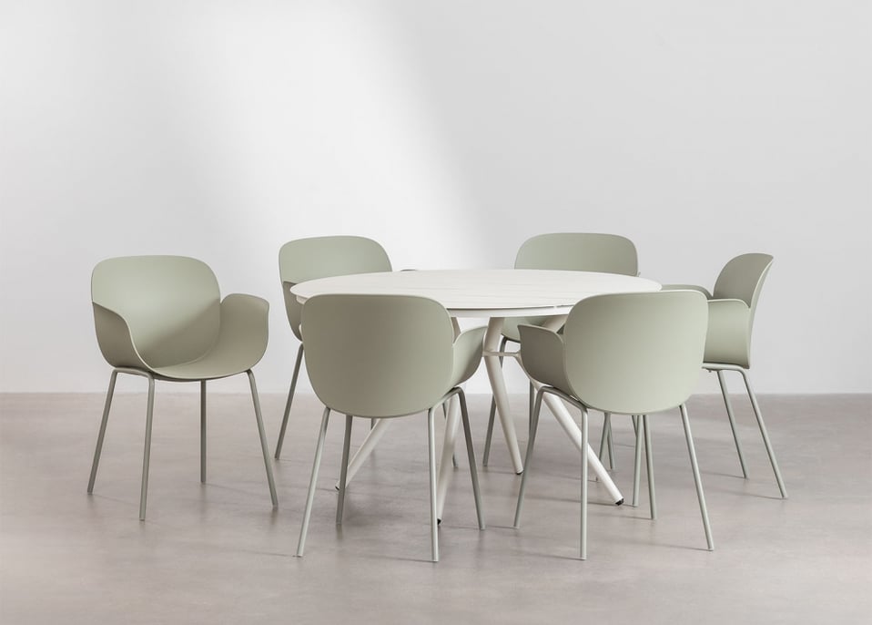 Aluminum Round Table Set (Ø126 cm) Valerie and 6 Lynette Garden Chairs