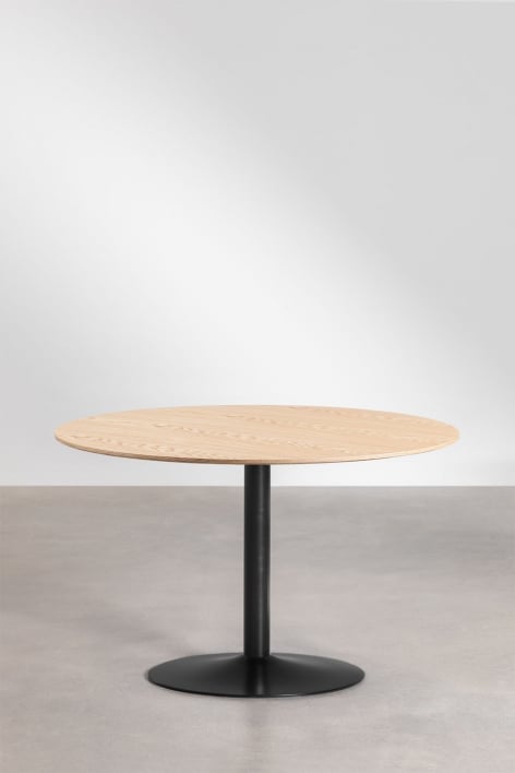 Round Dining Table in MDF and Metal Yvetta - Brown Oak