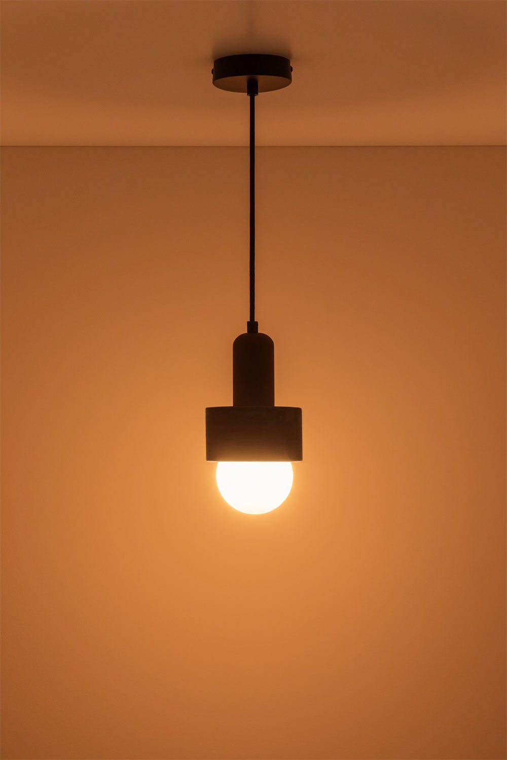 Travertine and Wood Ceiling Lamp (Ø12 cm) Davise, gallery image 2