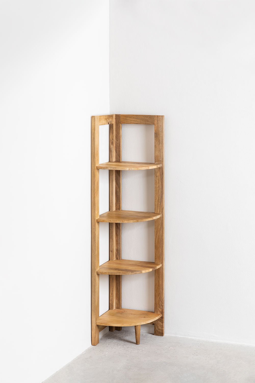 Corner wood store shelving unit