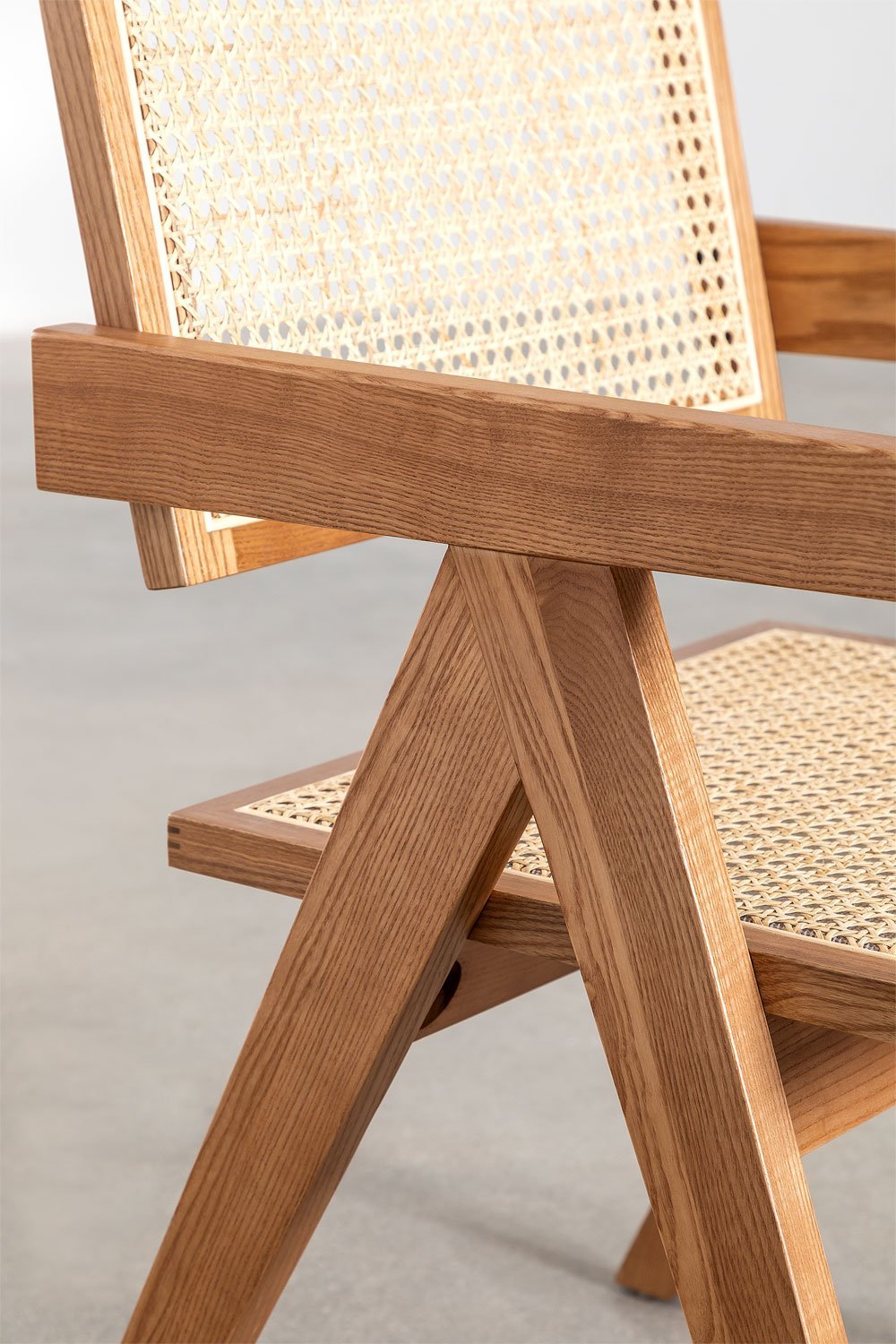 Lali ash wood and rattan dining chair with armrests, gallery image 6