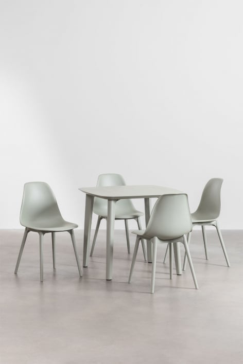Set of 85x85 cm square table and 4 garden chairs in Scand polyethylene