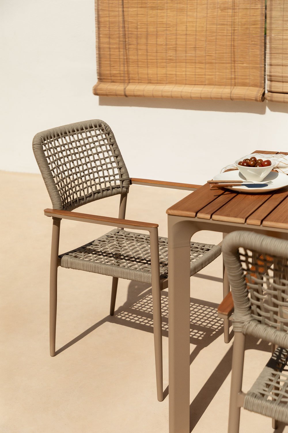 Stackable garden chair with armrests in aluminum and braided rope Nediam, gallery image 1