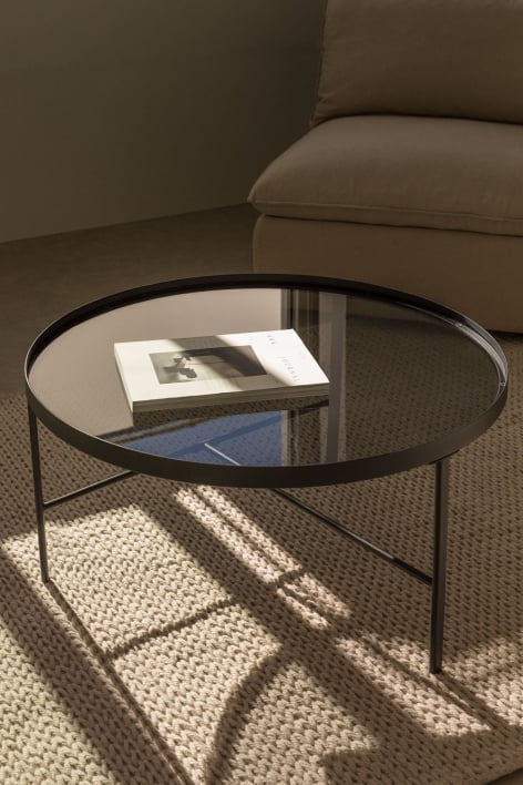Round Coffee Table in Glass and Steel (Ø80 cm) Autilia