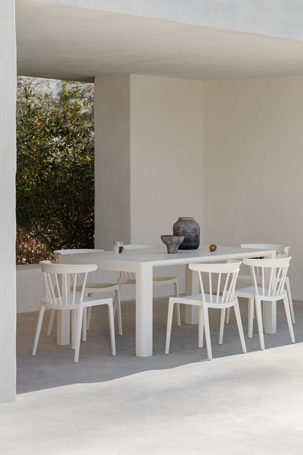 Arnadine Rectangular Table Set (180x100 cm) and 6 Aldora Stackable Garden Chairs, gallery image 1