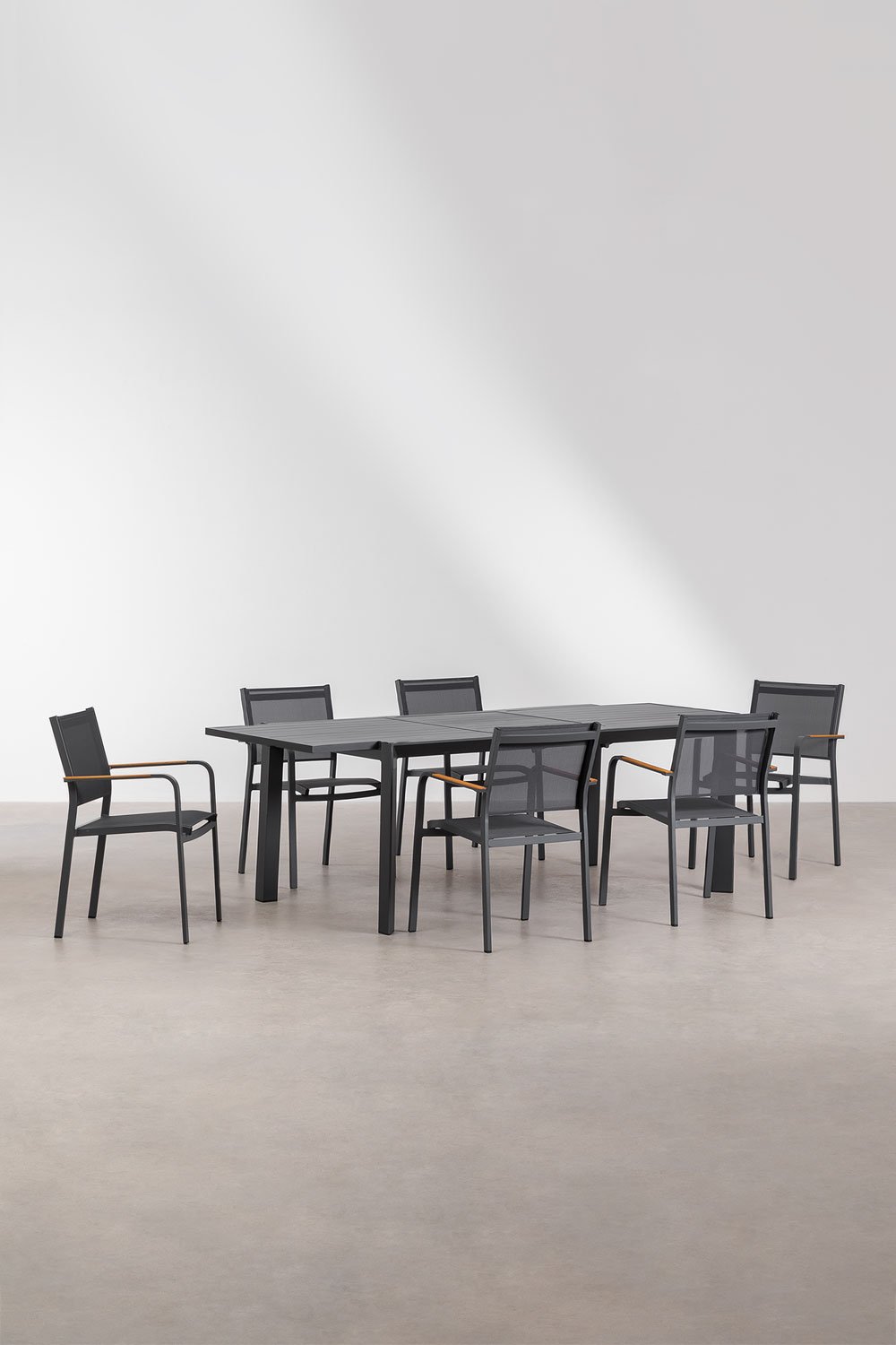 Set of Extendable Rectangular Aluminum Table (180-240x100 cm) Starmi and 6 Archer Aluminum Stackable Garden Chairs, gallery image 1