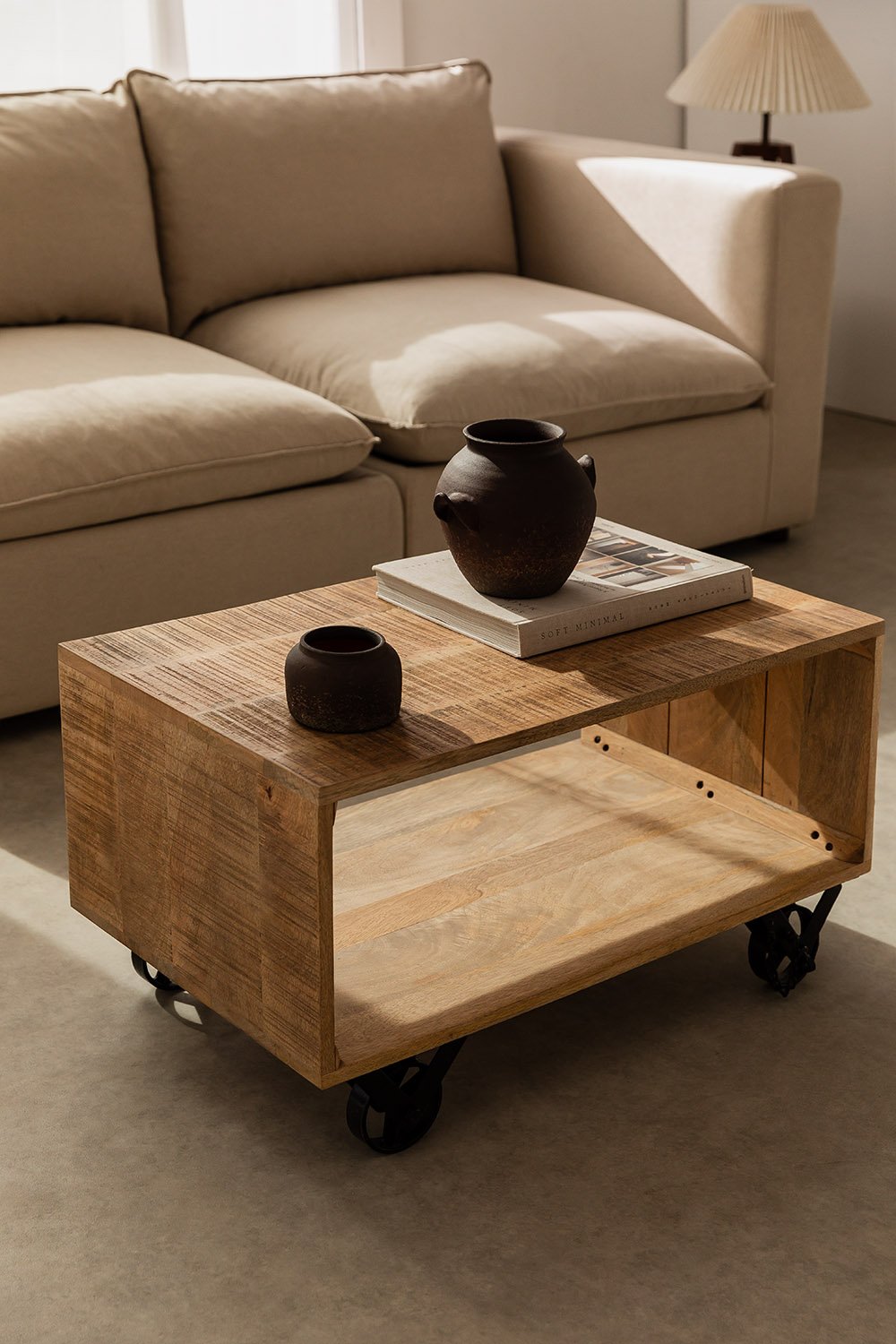 Mango Wood Coffee Table with Olson Wheels , gallery image 1