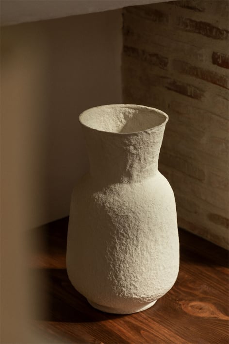 Handmade Decorative Vase in Paper Maché Sousel - White