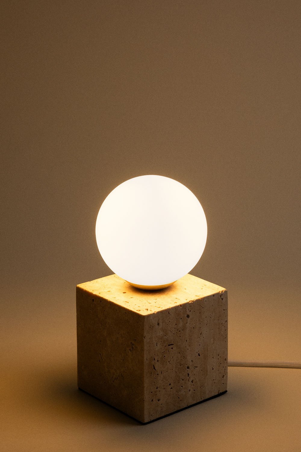 Travertine table lamp with Davise crystal ball, gallery image 3