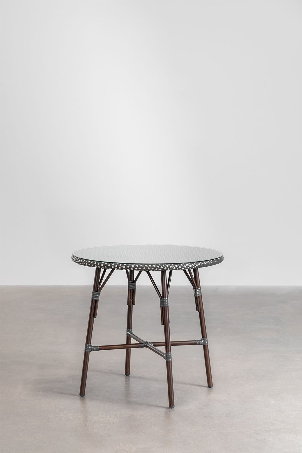 Round Dining Table in Aluminum and Synthetic Rattan (Ø80 cm) Brielle Bistro, gallery image 2