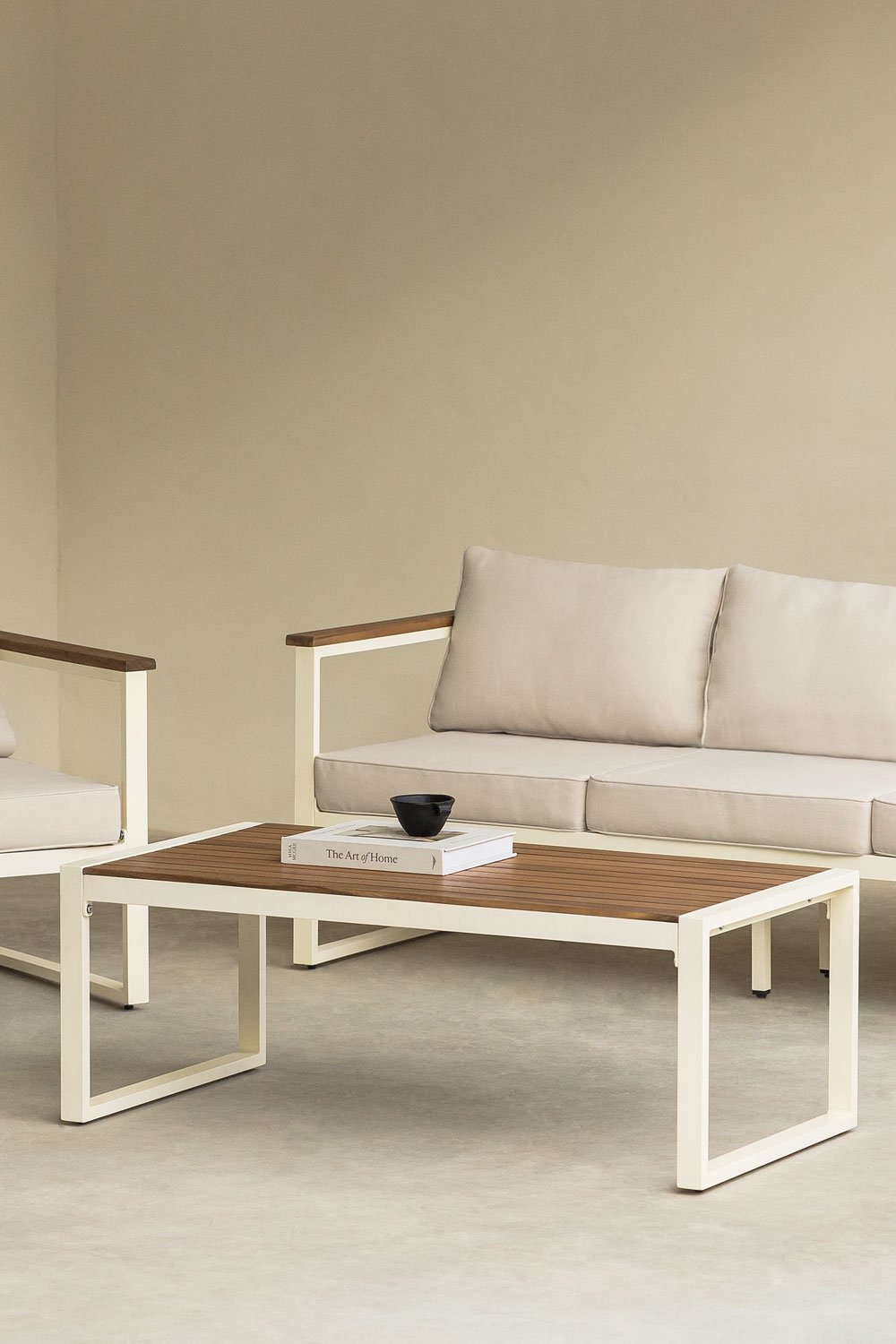 Rectangular Garden Coffee Table in Aluminum and Acacia Wood (110x55 cm) Lipov, gallery image 1