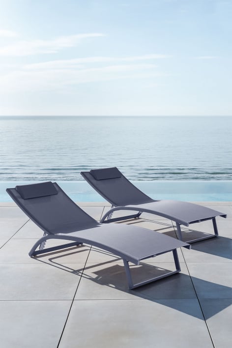 Pack of 2 reclining aluminum sun loungers with Dulem cushion