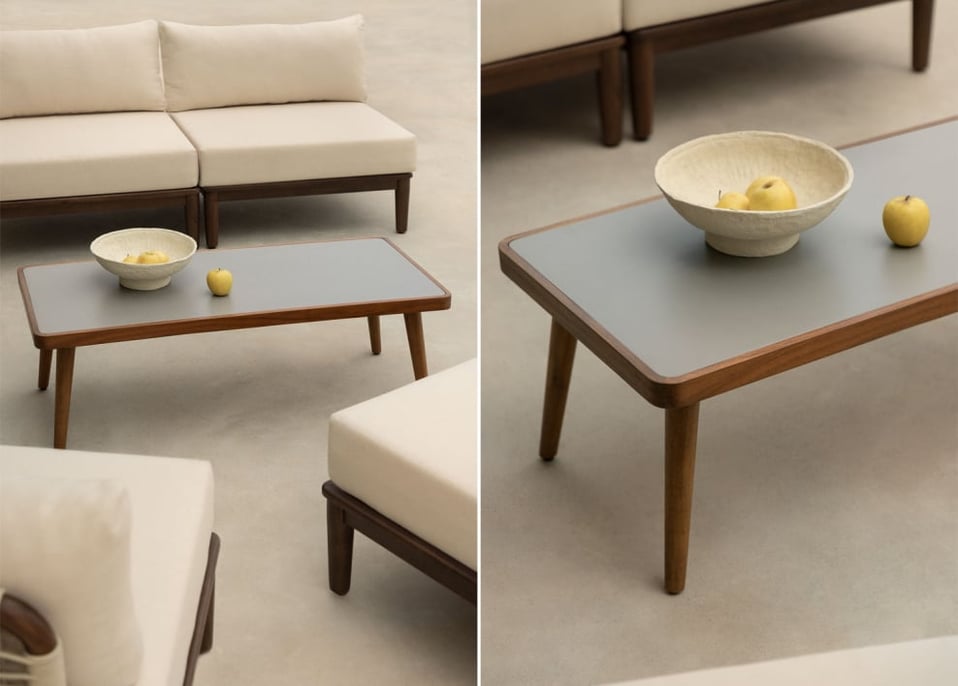 Garden coffee table in cement and acacia wood Marilia - Grey
