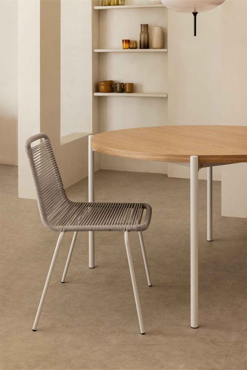 Set of 4 stackable dining chairs in iron and braided rope Mileyd, gallery image 1