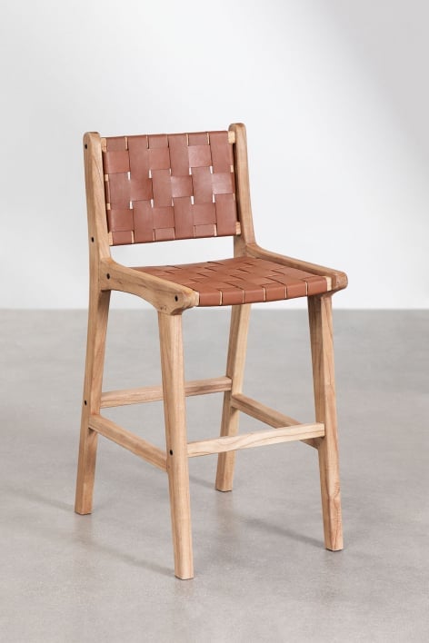 High Stool in Wood and Leather (61.5 cm) Zaid