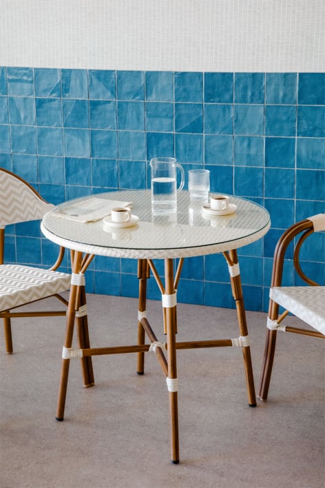Round Dining Table in Aluminum and Synthetic Rattan (Ø80 cm) Brielle Bistro