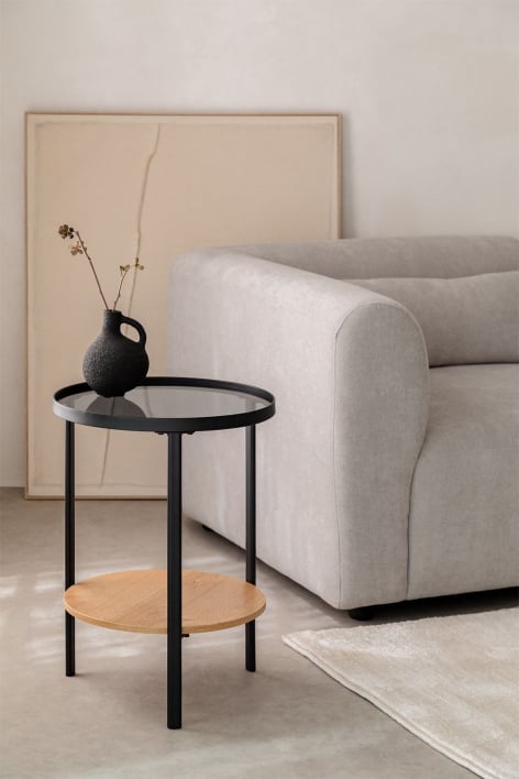 Round side table in steel and glass (Ø40 cm) Roselina - Black