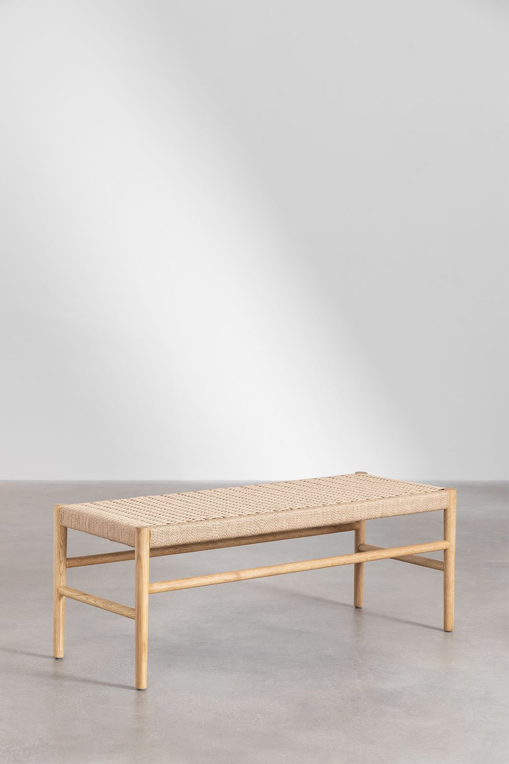 Bench in oak wood and braided rope Mara, gallery image 3