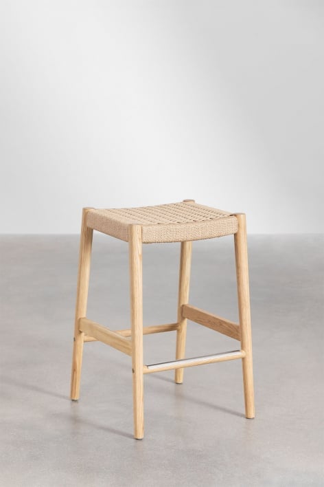 Pack of 2 Oak Wood High Stools 66cm beige braided rope Mara