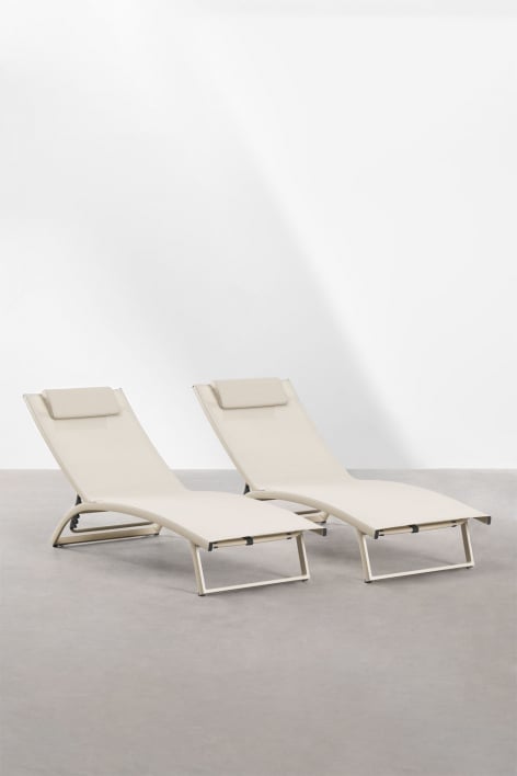 Pack of 2 reclining aluminum sun loungers with Dulem cushion