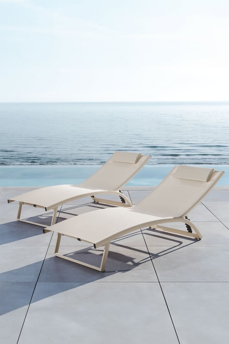 Pack of 2 reclining aluminum sun loungers with Dulem cushion