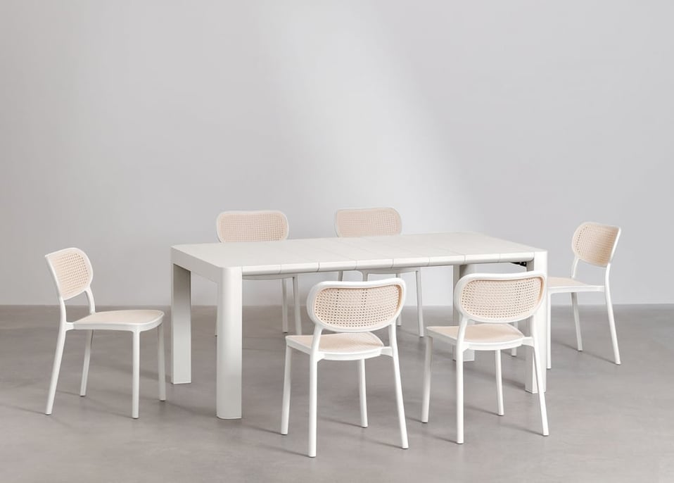 Set of rectangular table 180x100 cm Arnadine and 6 stackable garden chairs Omara