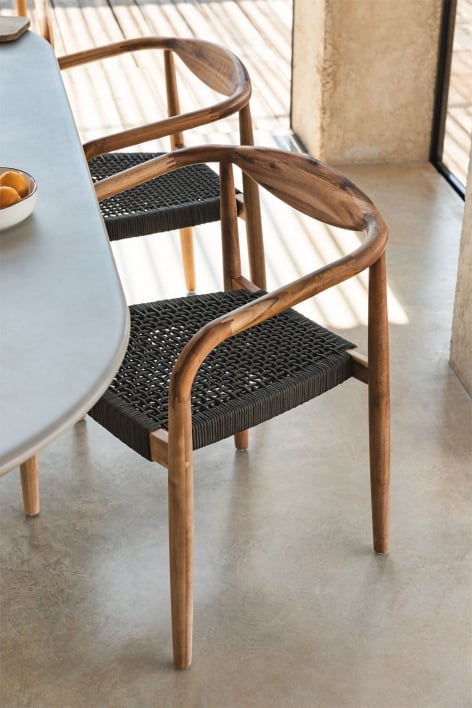 Mallory Acacia Wood and Braided Rope Dining Chair - Grey Anthracite