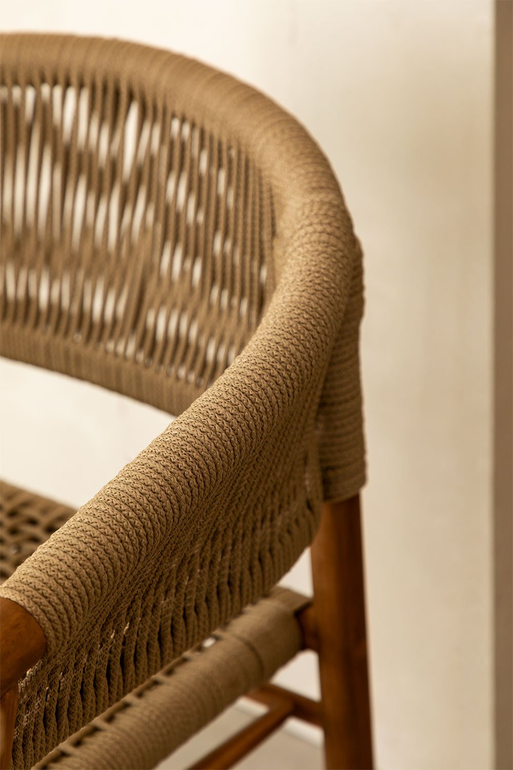 Tenay Classic Acacia Wood and Braided Rope Dining Chair with Armrests, gallery image 2