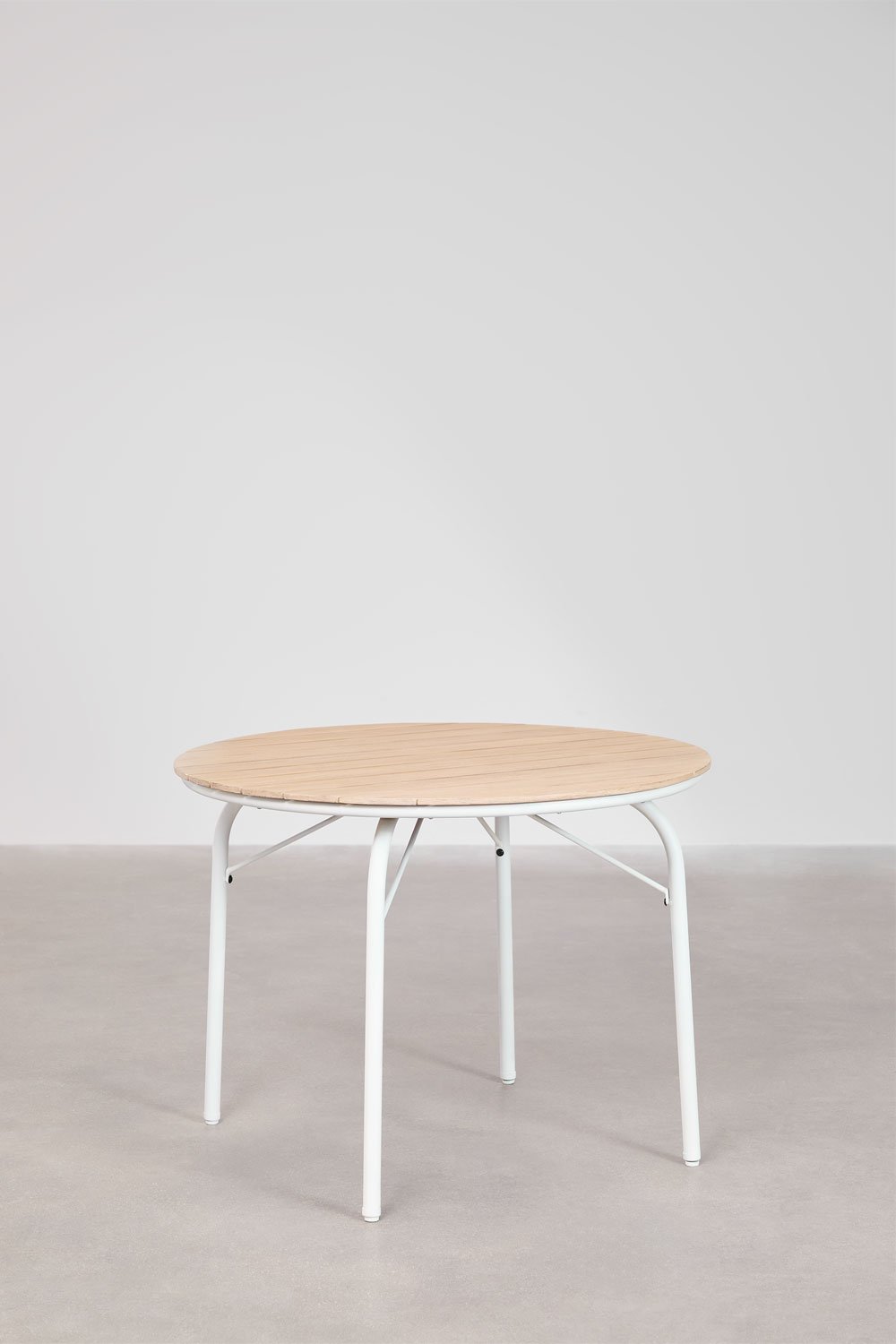 Round garden table Ø100 cm in aluminum and acacia wood Basper, gallery image 1