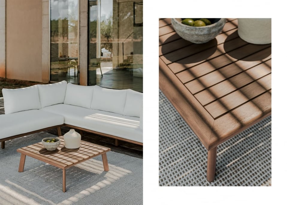 Square garden coffee table 80x80 cm in eucalyptus wood Yaminsk