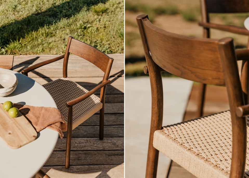 Garden chair in oak wood and Mara braided rope - Dark Brown Wood