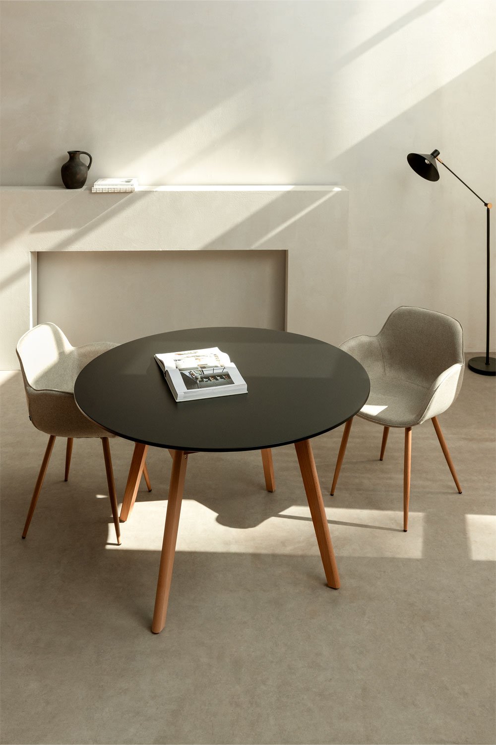 Round Dining Table in MDF and Beech Wood Scand Nordic, gallery image 1