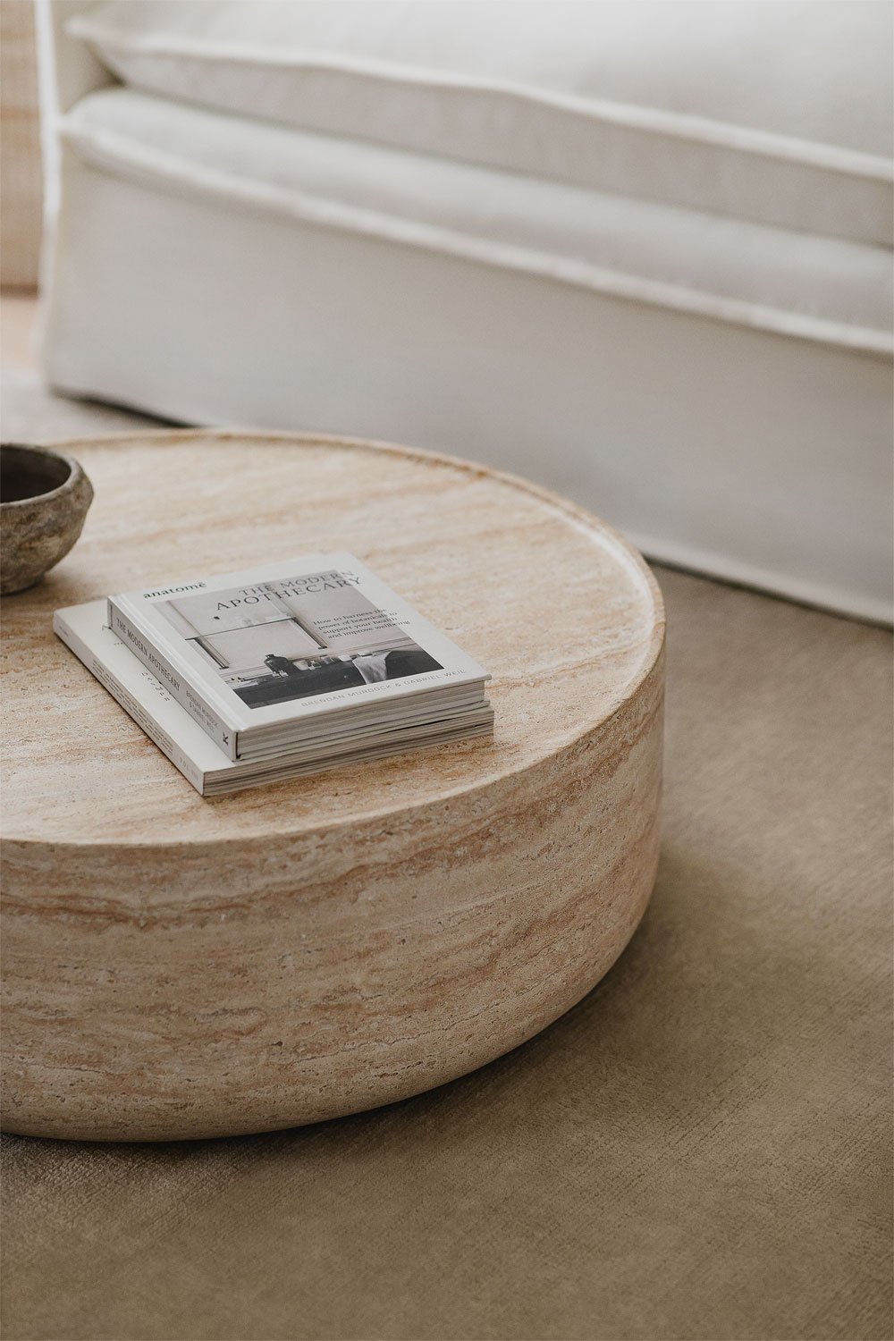 Round coffee table in cement travertine look (Ø80 cm) Velia, gallery image 2
