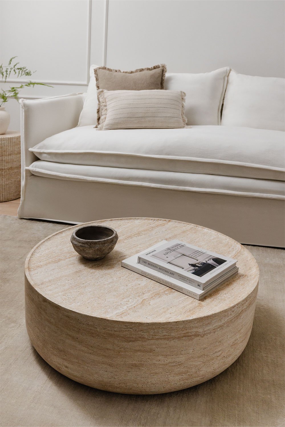 Round coffee table in cement travertine look (Ø80 cm) Velia, gallery image 1