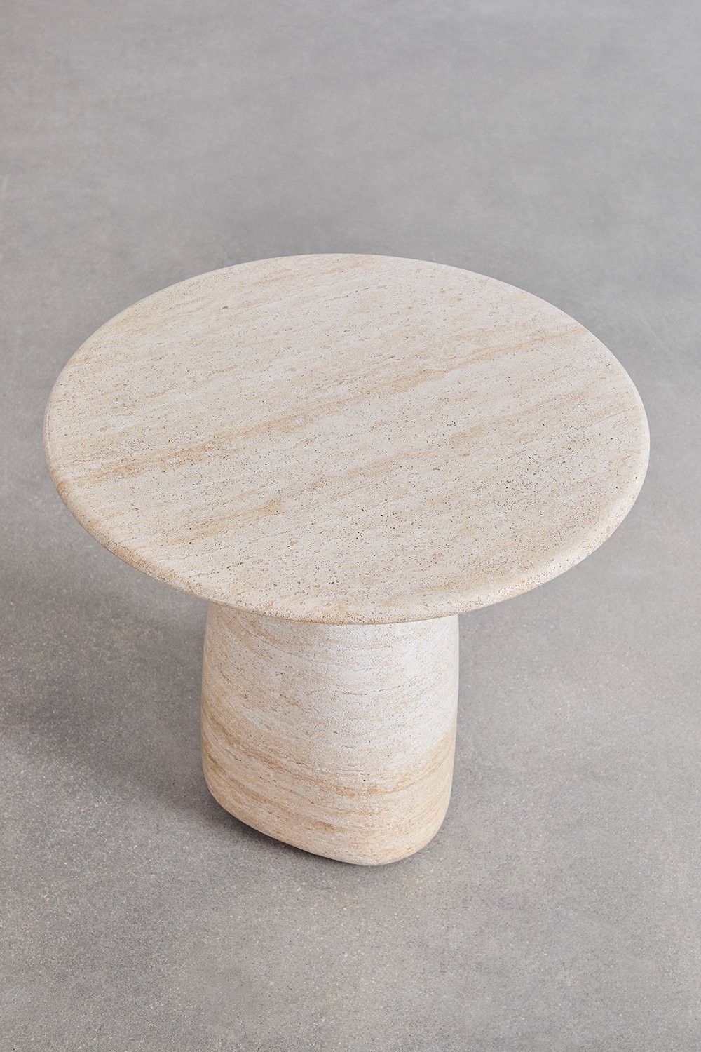 Grebik round side table in travertine-look cement, gallery image 3