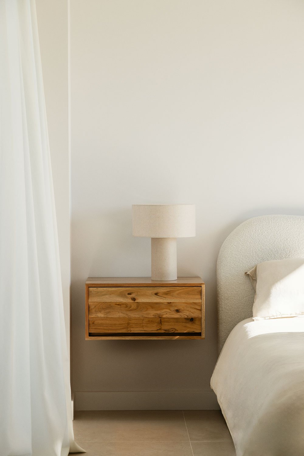 Petter acacia wood wall-mounted bedside table, gallery image 1