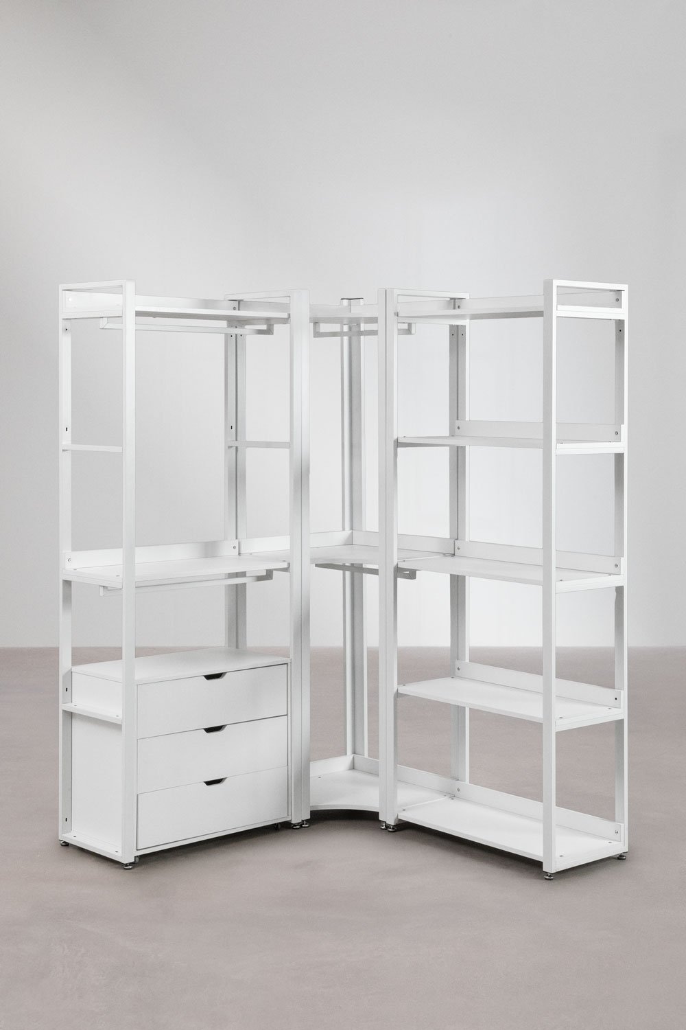 3-Piece Modular Open Corner Wardrobe with Drawers in Steel and Wood Ariaster , gallery image 1