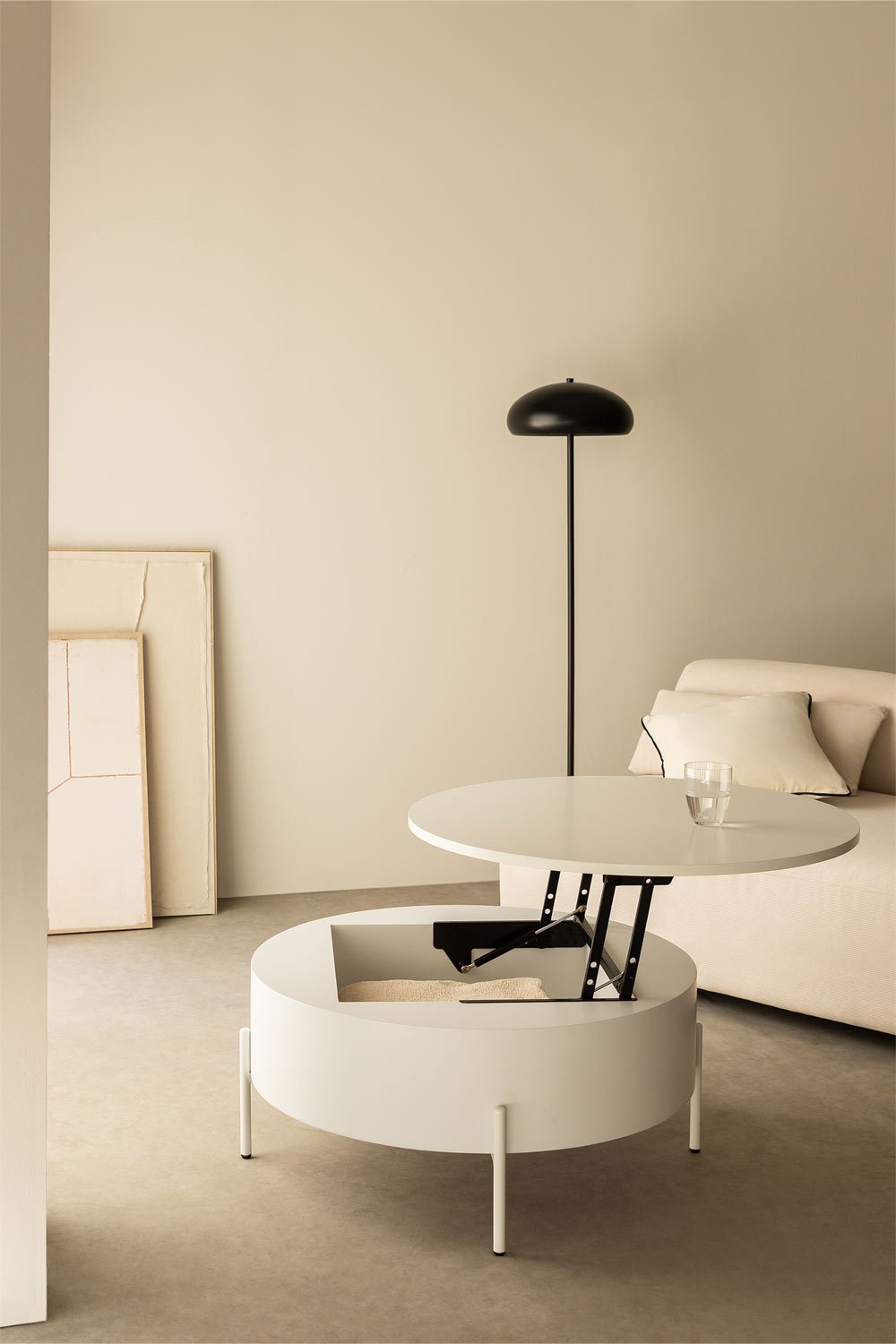 Round elevating coffee table in wood and steel (Ø80 cm) Tainara , gallery image 2