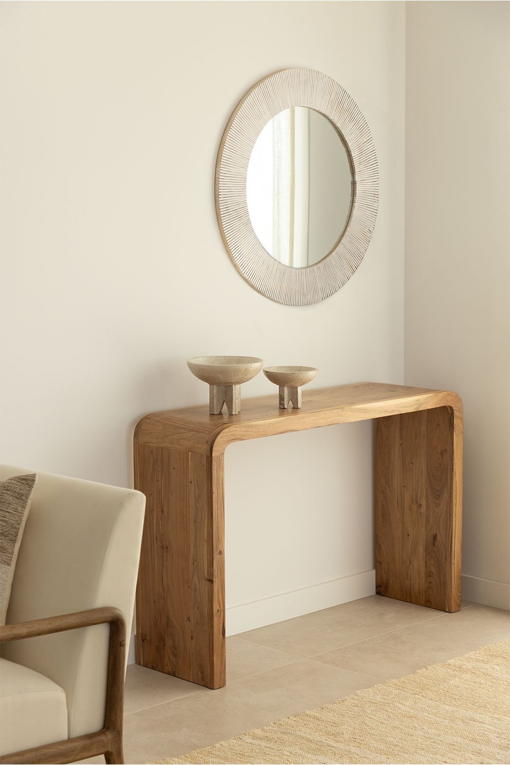 Baryne Mango Wood Round Wall Mirror   , gallery image 1