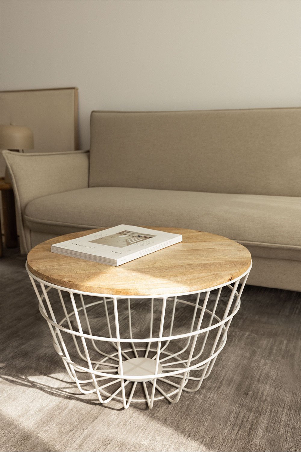 Round coffee table in mango wood and steel (Ø62 cm) Ket, gallery image 1