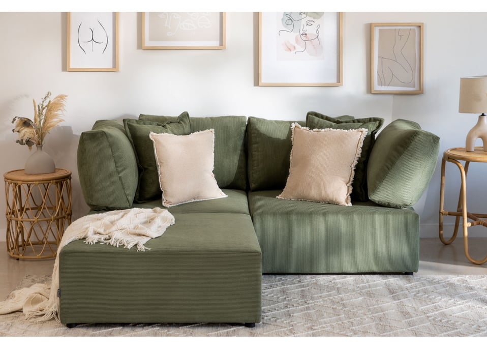 2-Piece Modular Sofa with 2 Corner Armchairs and Puff in Corduroy Kata Essentials