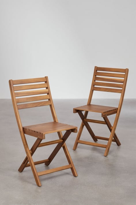 Pack of 2 Delawer folding garden chairs in acacia wood